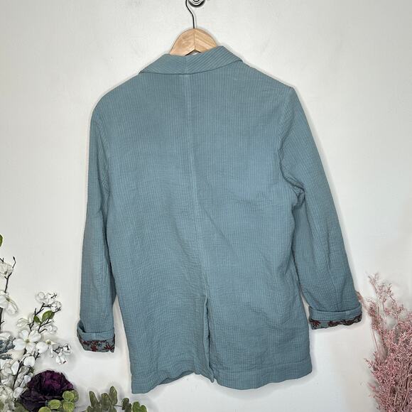 FREE PEOPLE Rowan Double Breasted Gauze Oversized Blazer Sage Blue Sz M {P28} - Picture 8 of 10